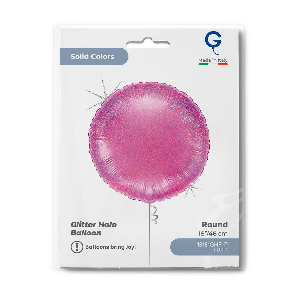 Round 18inc Glitter Holographic Fuxia - Single Pack