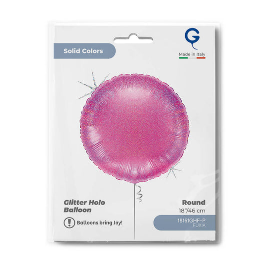 Round 18inc Glitter Holographic Fuxia - Single Pack