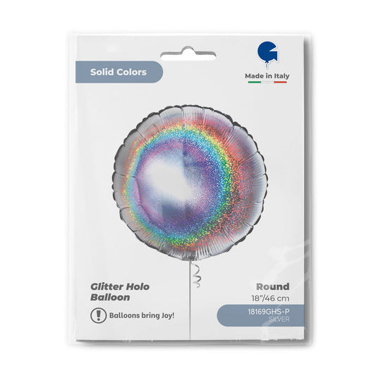 Round 18inc Glitter Holographic Silver