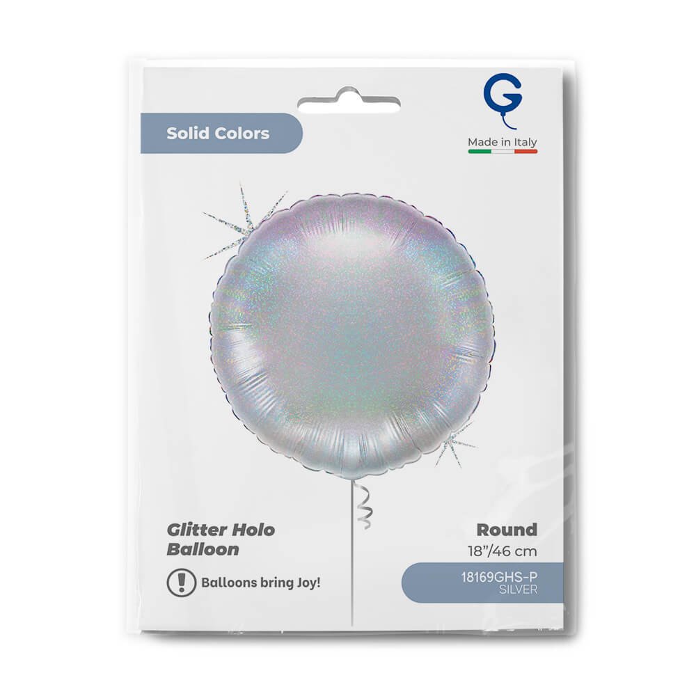 Round 18inc Glitter Holographic Silver - Single Pack