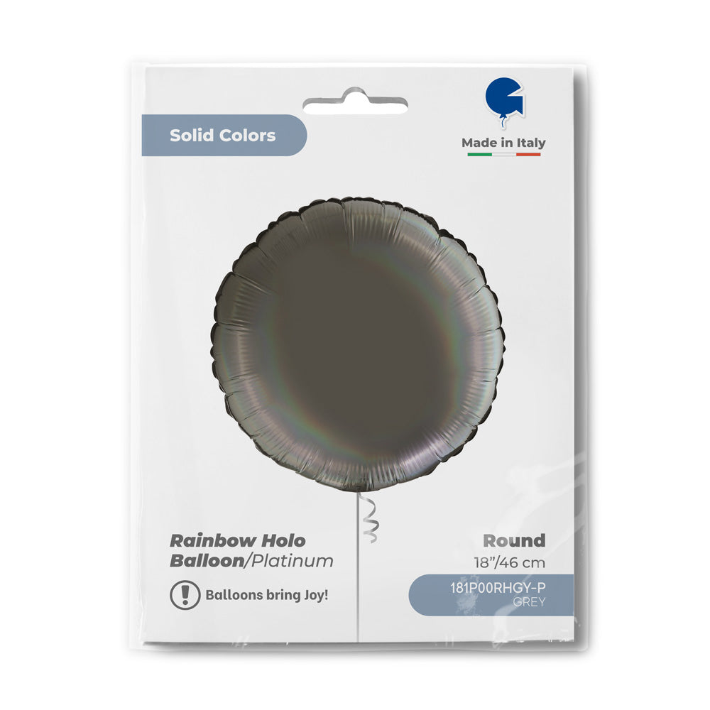 Round 18inc Rainbow Holographic Platinum Grey