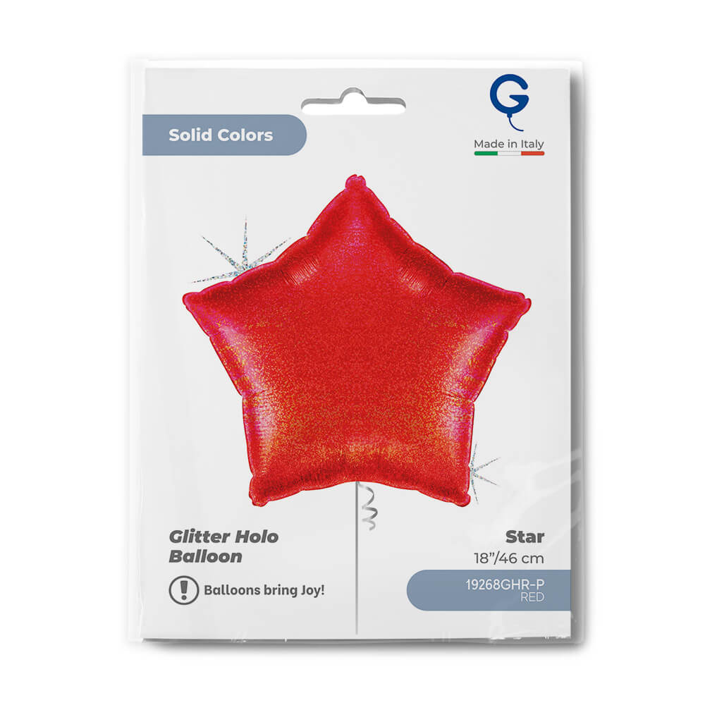 Star 18inc Glitter Holographic Red - Single Pack