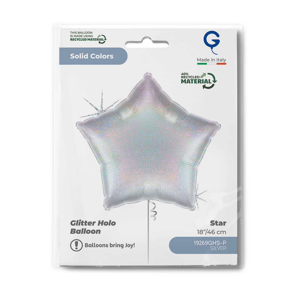 Star 18inc Glitter Holographic Silver - Single Pack