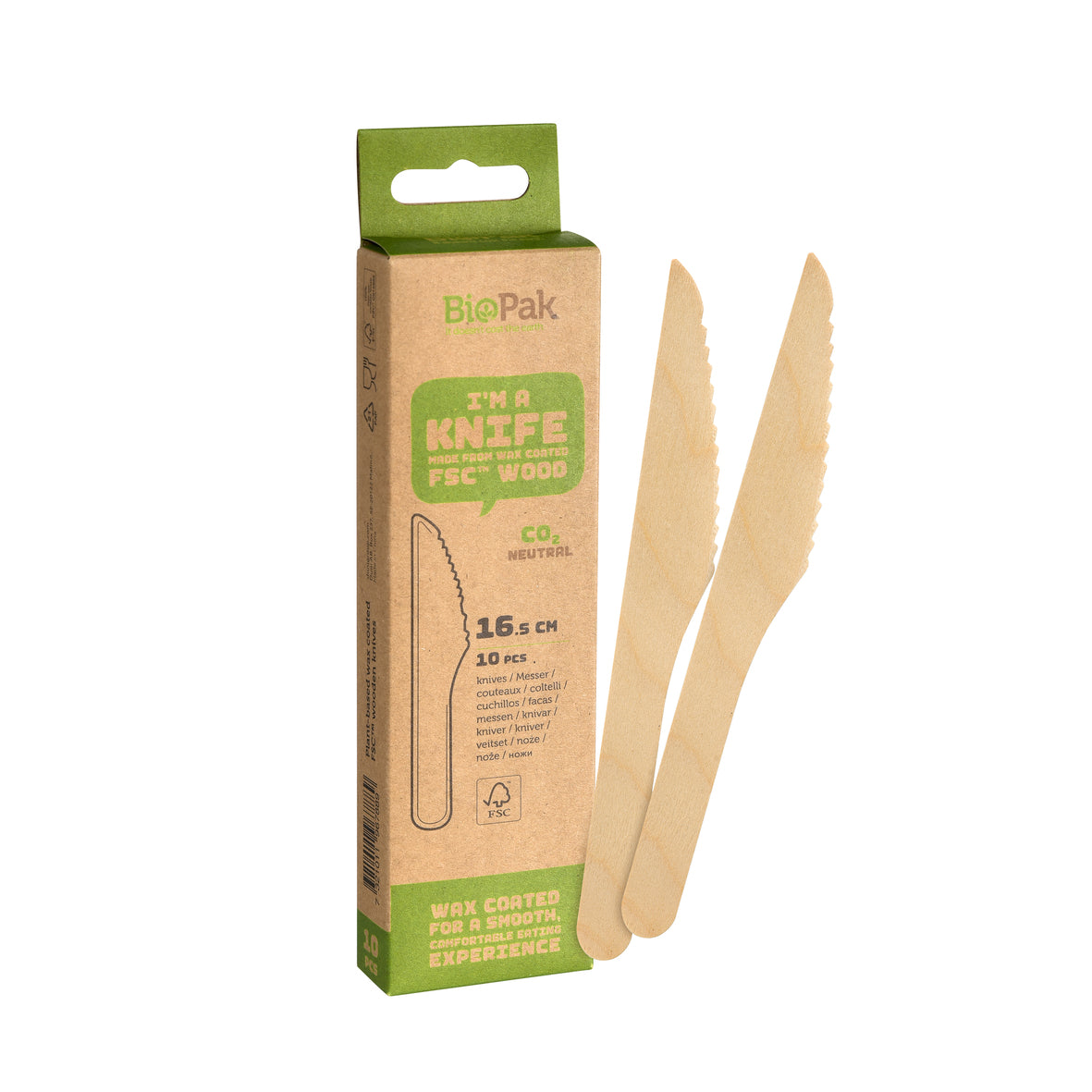 BioPak Petite Waxed Wooden Knives (Pack of 10)