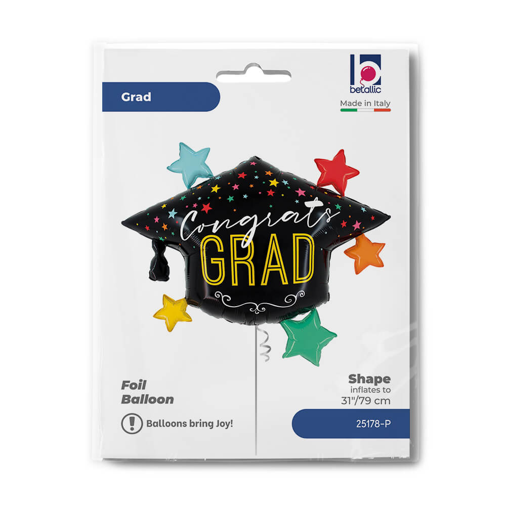 Colorful Stars Grad Hat Balloon
