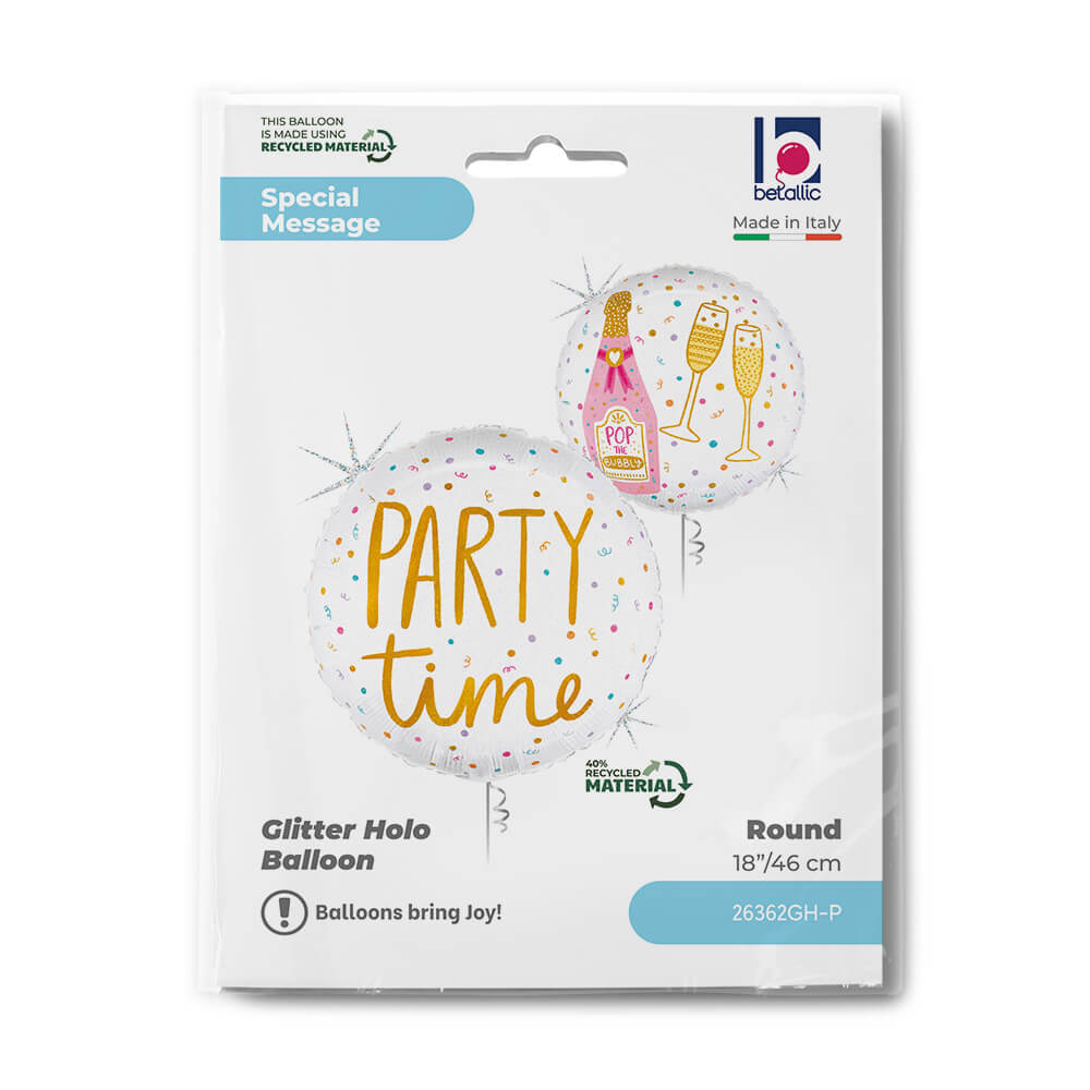 Party Time Champagne Glitter Holographic Balloon