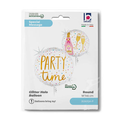 Party Time Champagne Glitter Holographic Balloon