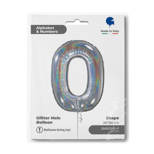 Number 0 Glitter Holographic Silver 26inc