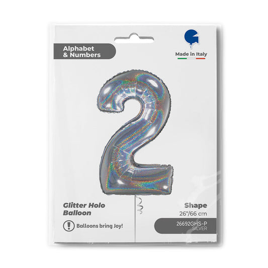 Number 2 Glitter Holographic Silver 26inc