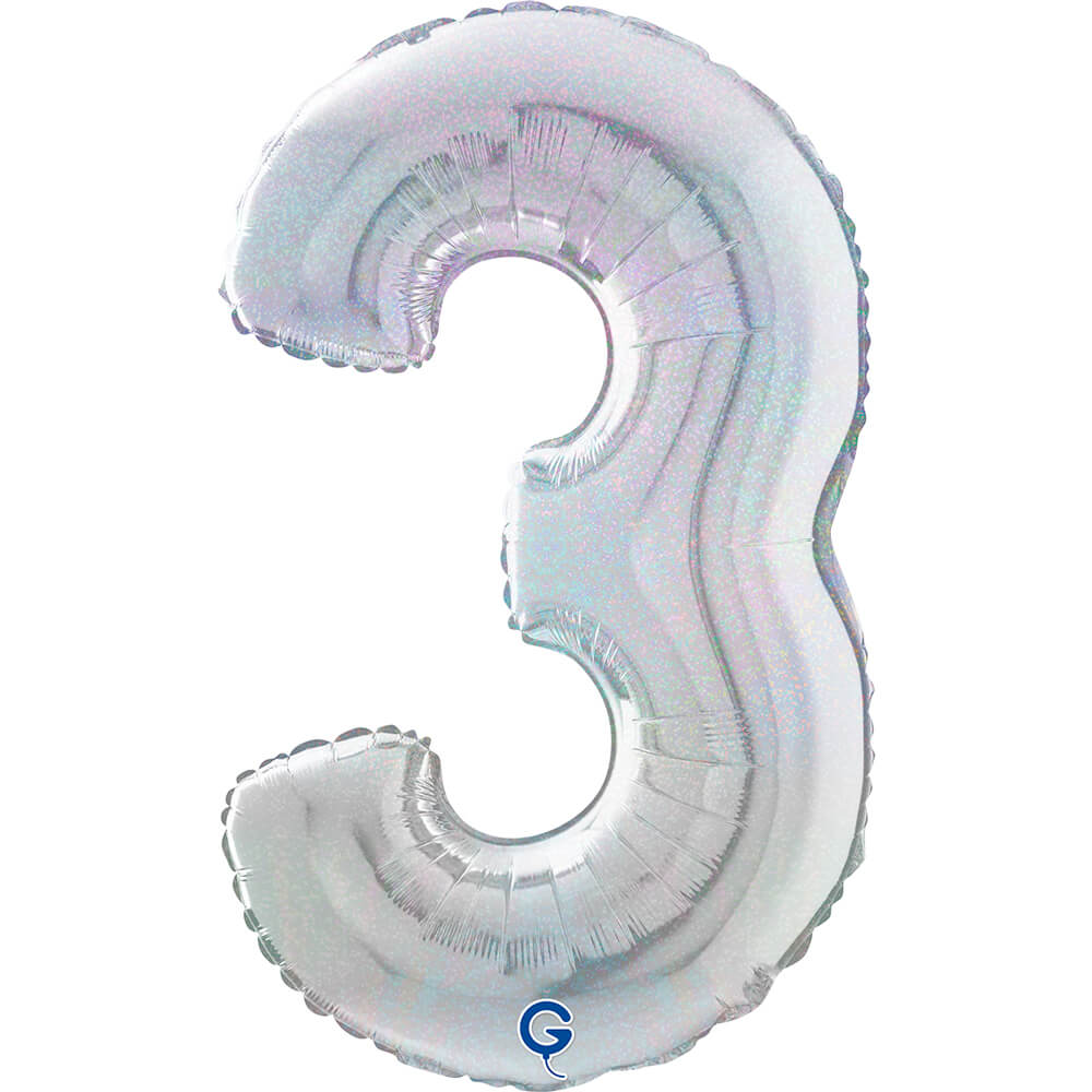 Number 3 Glitter Holographic 26" (W)