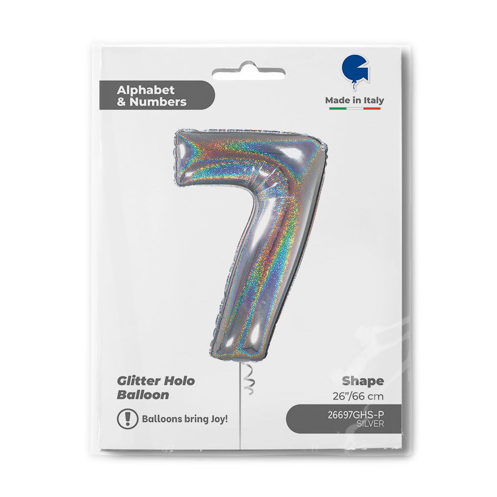 Number 7 Glitter Holographic Silver 26inc