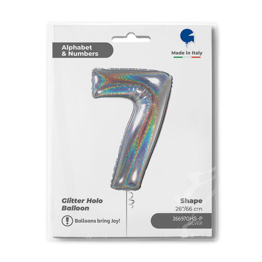 Number 7 Glitter Holographic Silver 26inc