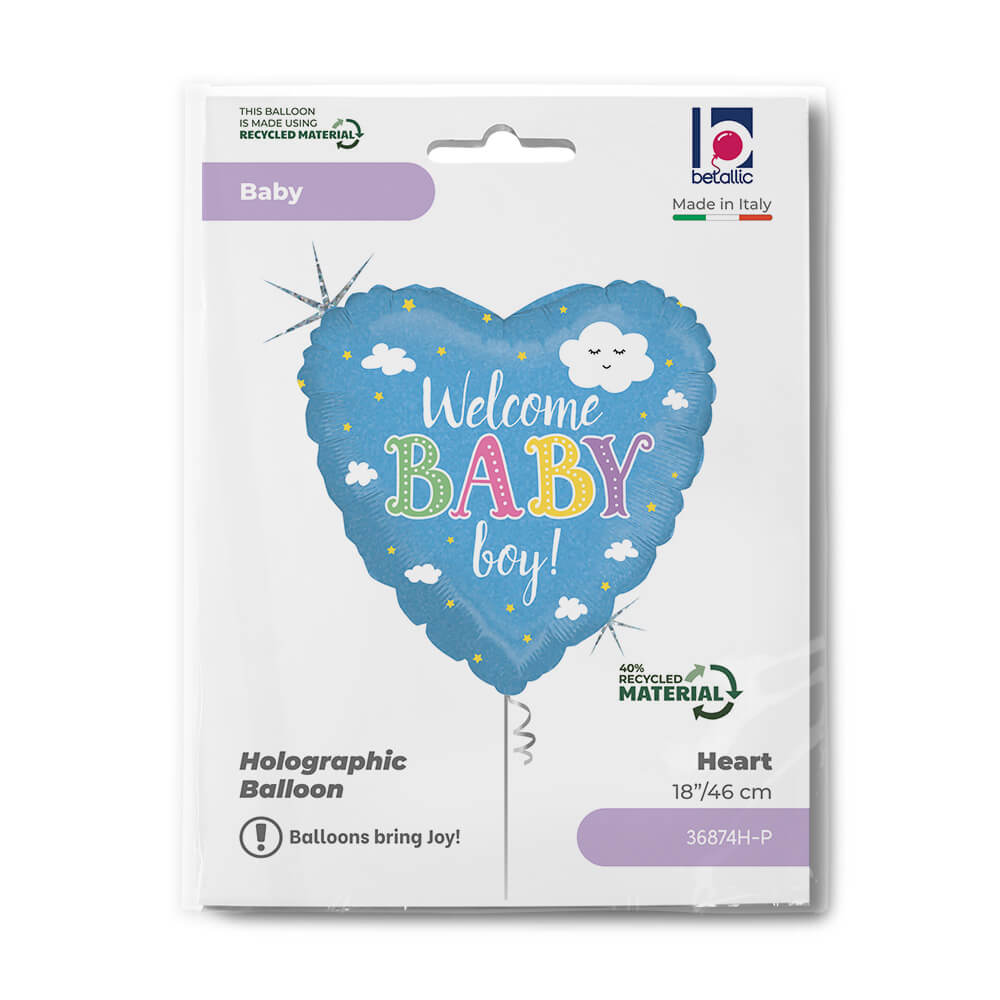 Welcome Baby Boy Holographic 18" Single Pack