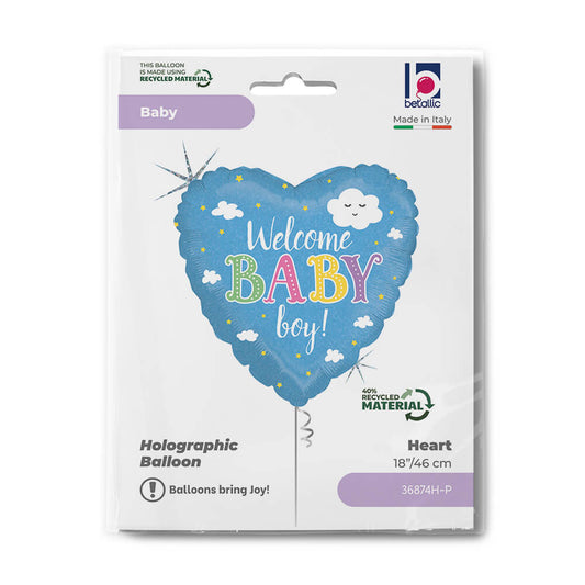 Welcome Baby Boy Holographic 18" Single Pack