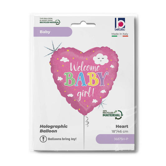 Welcome Baby Girl Holographic 18" Single Pack