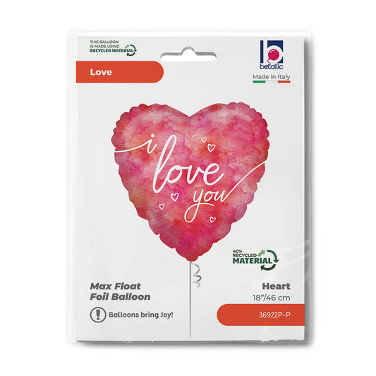 Watercolor I Love U 18" Heart