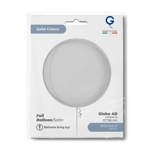 Globe 15" Satin White 4D - Single Pack