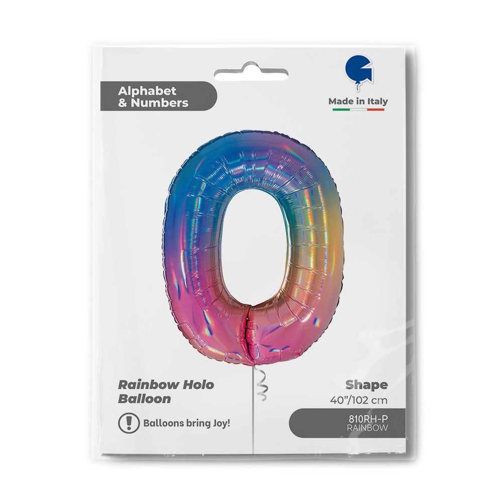 Number 0 Colourful Rainbow 40inc