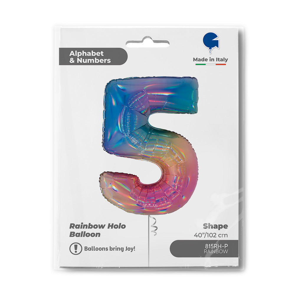 Number 5 Colourful Rainbow 40inc
