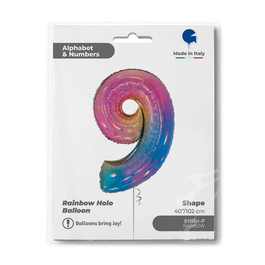 Number 9 Colourful Rainbow 40inc