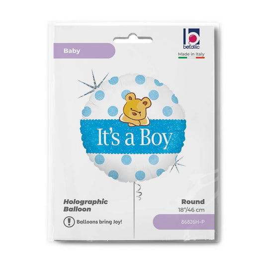 Baby Boy Bear Holographic Balloon