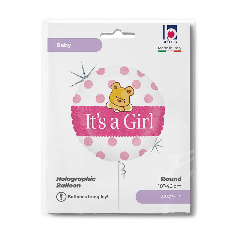 Baby Girl Bear Holographic Balloon