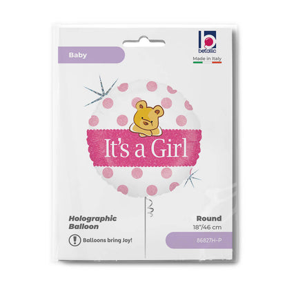 Baby Girl Bear Holographic Balloon