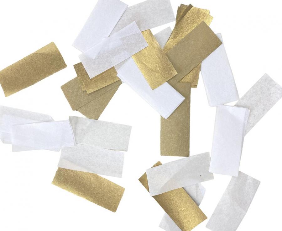 Canon confetti B&C Gold and white paper stripes  (40 cm)