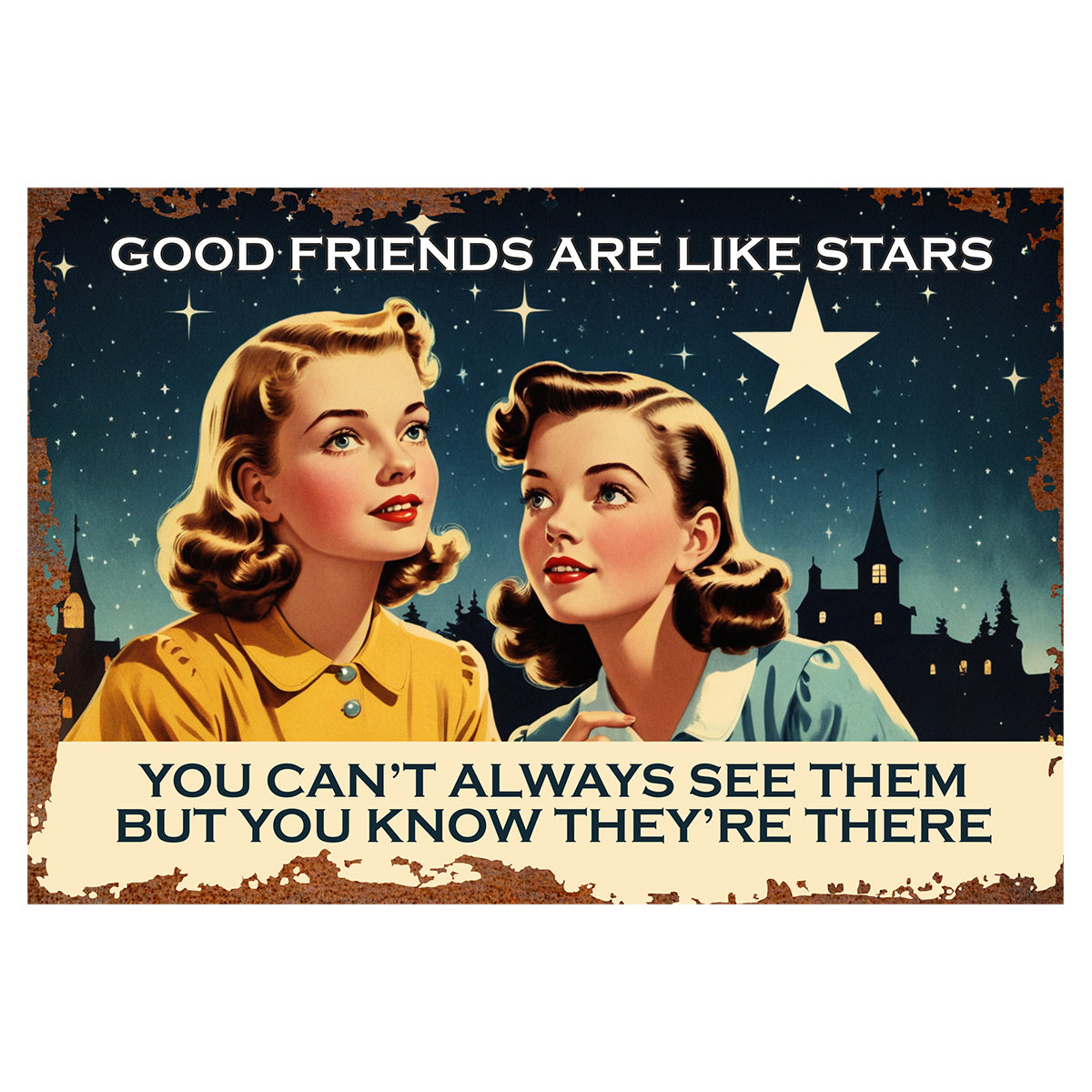 Good Friends Stars Vintage Sign