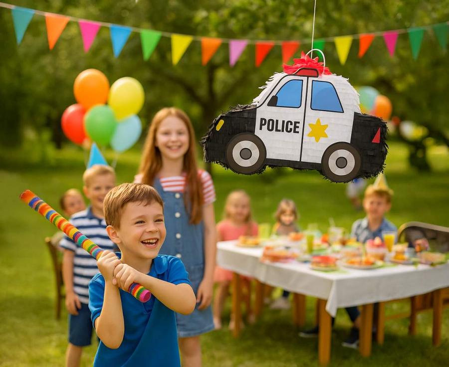 Police Car piñata, size 43 × 26 × 8 cm