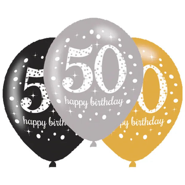 Sparkling 50th Birthday Latex Balloons (6) 27.5 cm