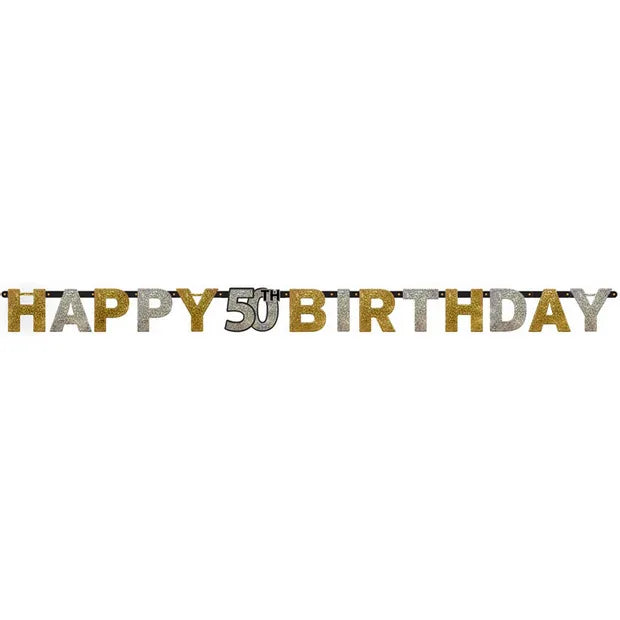 Sparkling Gold 50th Birthday Letter Banner