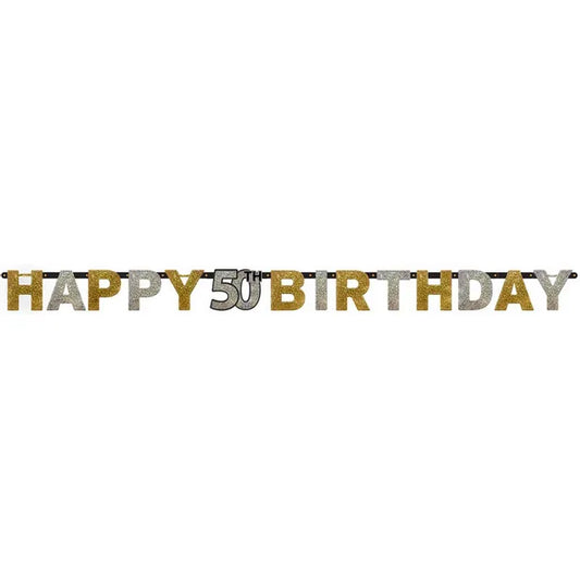 Sparkling Gold 50th Birthday Letter Banner