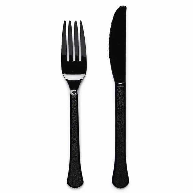 Charcoal Plastic Cutlery Set (24)