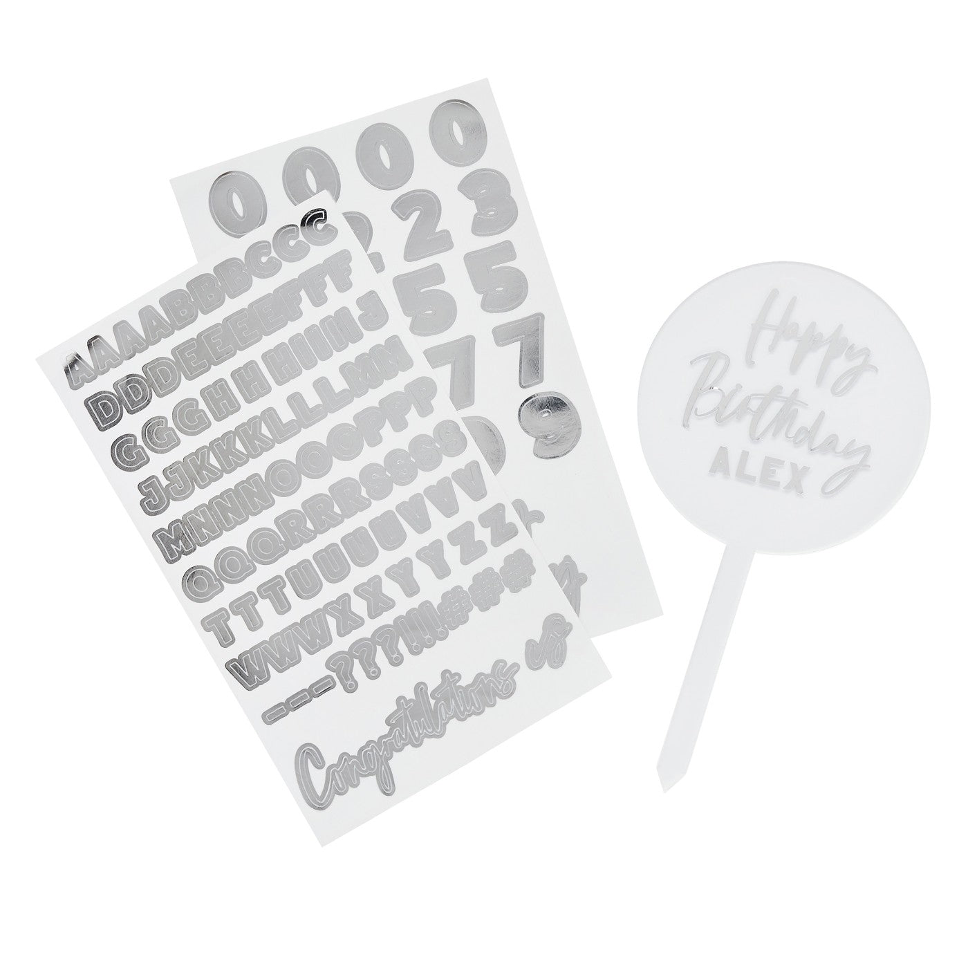 Silver Customisable Acrylic Cake Topper