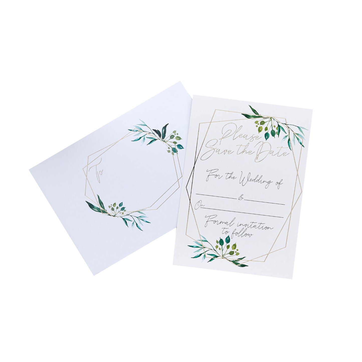 Geometric Greenery Save The Date Cards & Envelopes - Pack of 25