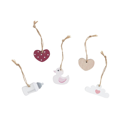 Pink Wooden Tags Assorted - Pack of 5