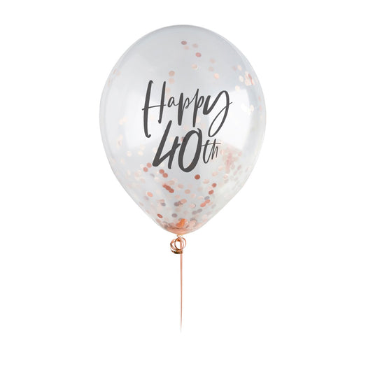 Rose Gold 'Happy 40th' Confetti 12" Latex Balloons - Pack of 5
