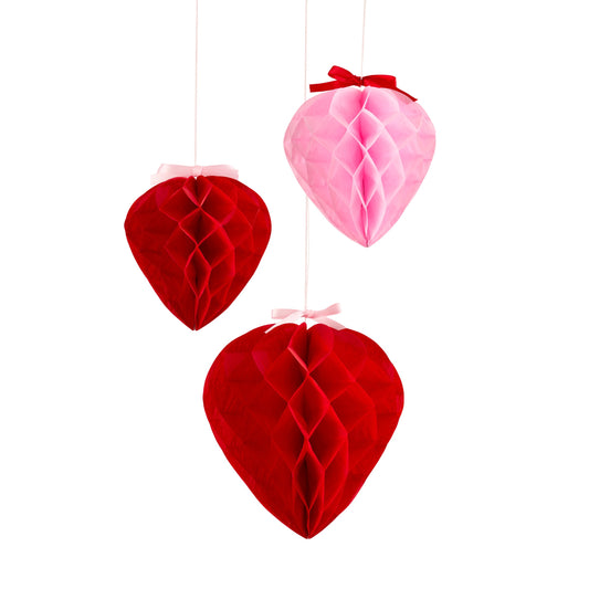 Heart Honeycombs with Satin Bows - Pack of 3