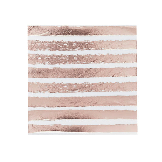 Rose Gold Striped Paper Napkins - Pack of 16