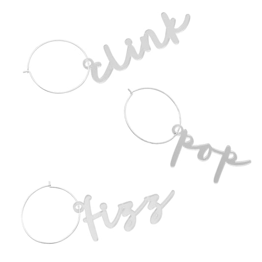 Silver Good Cheer Acrylic Drink Charms - Pack of 6