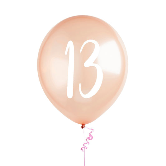 Rose Gold Number '13' Latex 12'' Balloons - Pack of 5