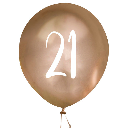 Gold Number '21' Latex 12" Balloons - Pack of 5