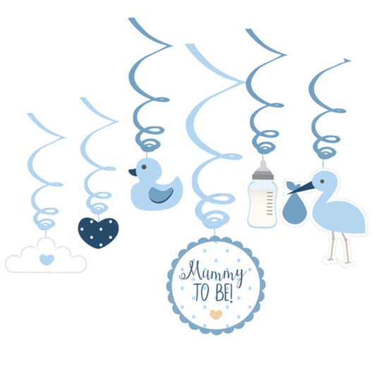 BLUE SWIRL DECORATIONS - PACK OF 6