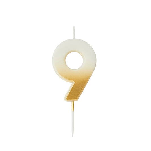 Gold Ombre Number '9' Candle