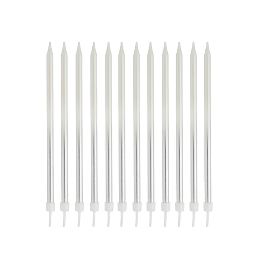 Silver Ombre Tall Skinny Candles - Pack of 12