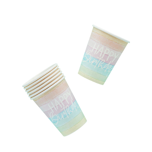 Eco Rainbow 'Happy Birthday' Paper Cups - Pack of 8