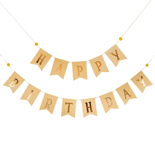 Gold 'Happy Birthday' Flag Card Bunting 2.5m