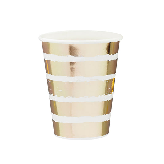 Gold Striped Paper Cups - Pack of 8