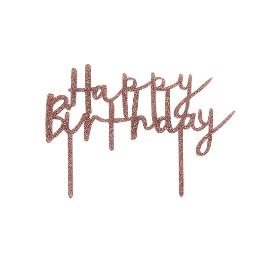 Rose Gold 'Happy Birthday' Glitter Acrylic Cake Topper